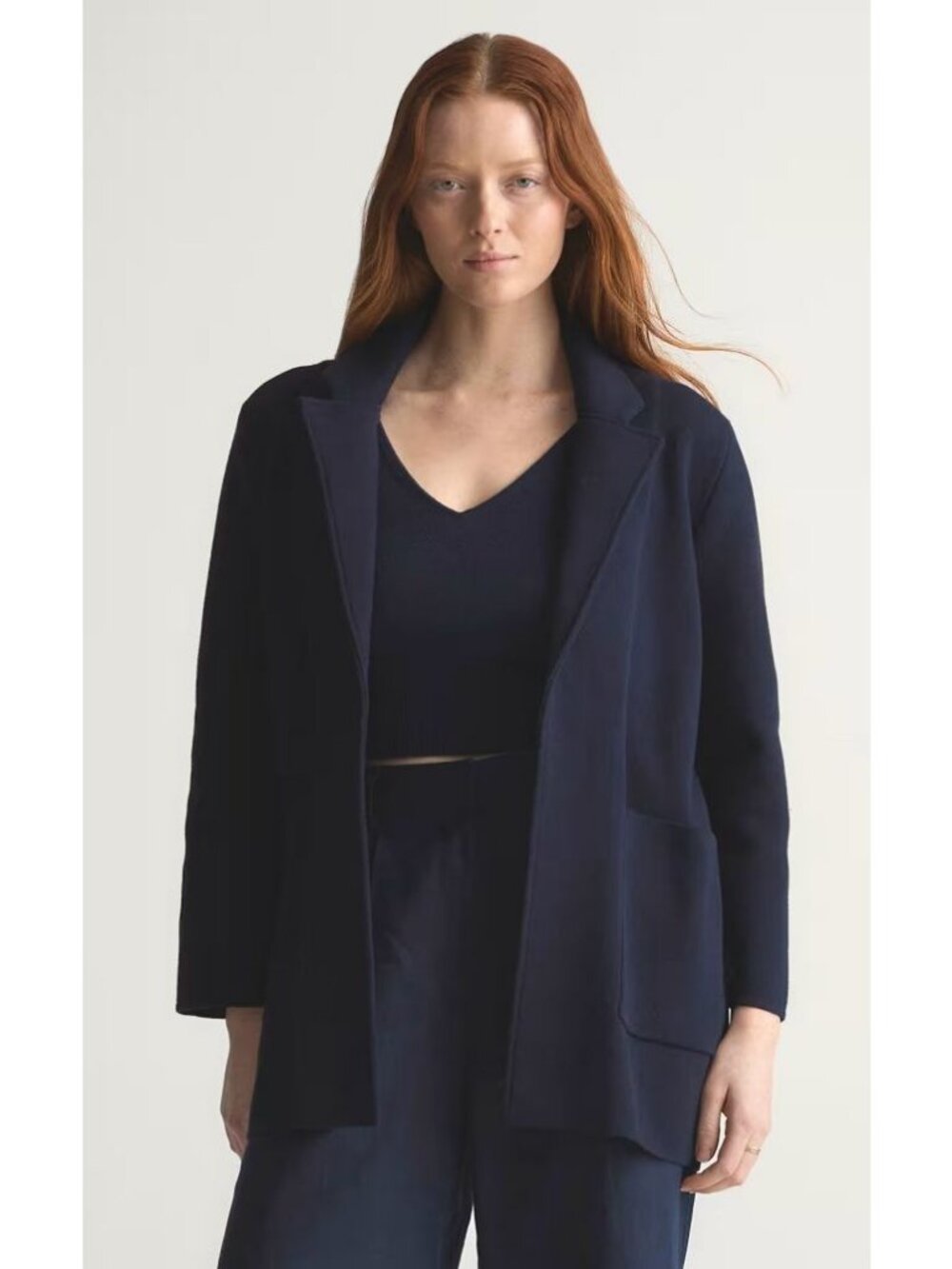 Quince 100% Organic Cotton Knit Blazer Navy Blue L Quiet Luxury
